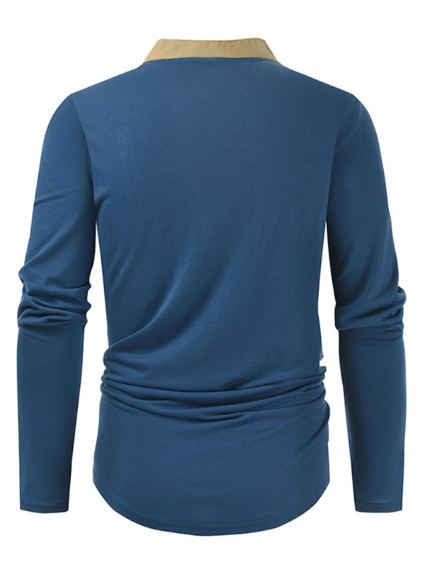Men's New Outdoor Tactical Zipper Colorblock Henley Collar Long Sleeve T-Shirt - Image 17