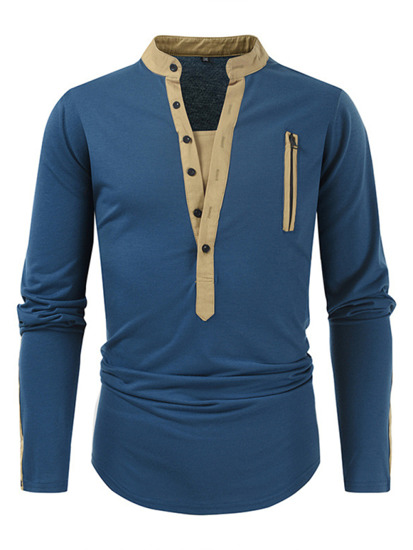 Men's New Outdoor Tactical Zipper Colorblock Henley Collar Long Sleeve T-Shirt - Image 3