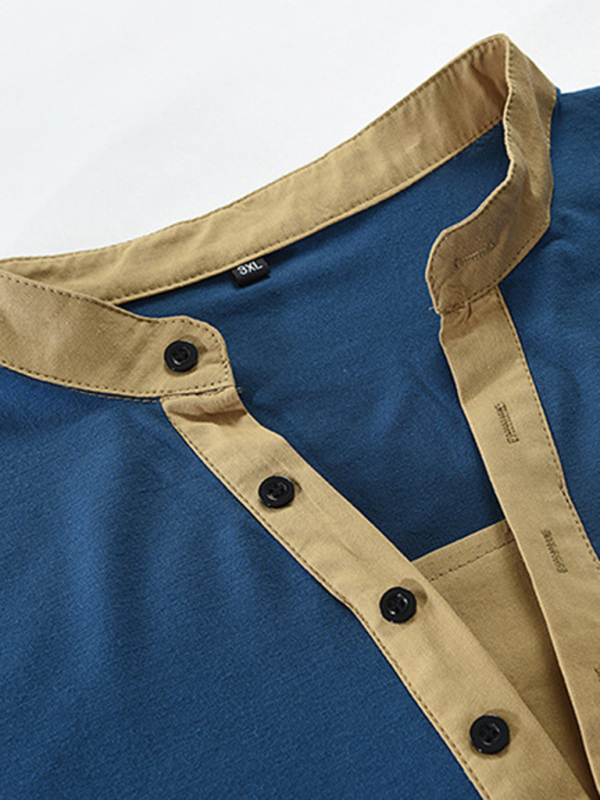 Men's New Outdoor Tactical Zipper Colorblock Henley Collar Long Sleeve T-Shirt - Image 16