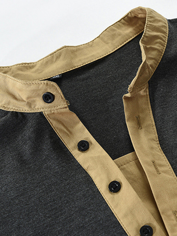 Men's New Outdoor Tactical Zipper Colorblock Henley Collar Long Sleeve T-Shirt - Image 20