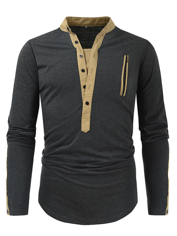 Men's New Outdoor Tactical Zipper Colorblock Henley Collar Long Sleeve T-Shirt - Image 4