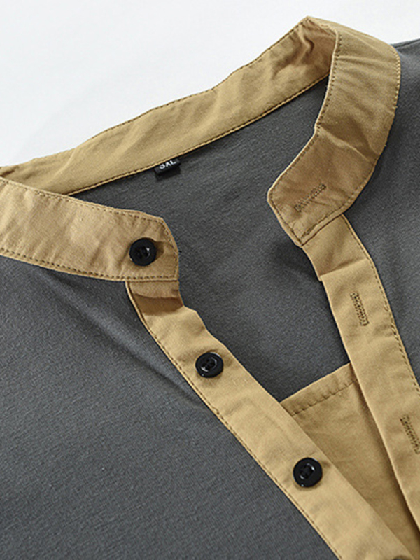 Men's New Outdoor Tactical Zipper Colorblock Henley Collar Long Sleeve T-Shirt - Image 24