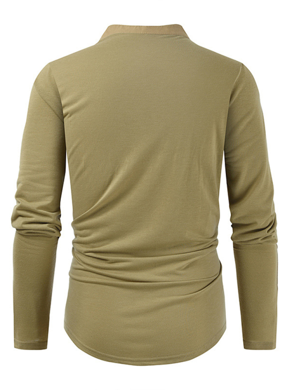 Men's New Outdoor Tactical Zipper Colorblock Henley Collar Long Sleeve T-Shirt - Image 13