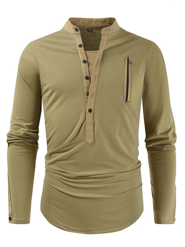 Men's New Outdoor Tactical Zipper Colorblock Henley Collar Long Sleeve T-Shirt - Image 2