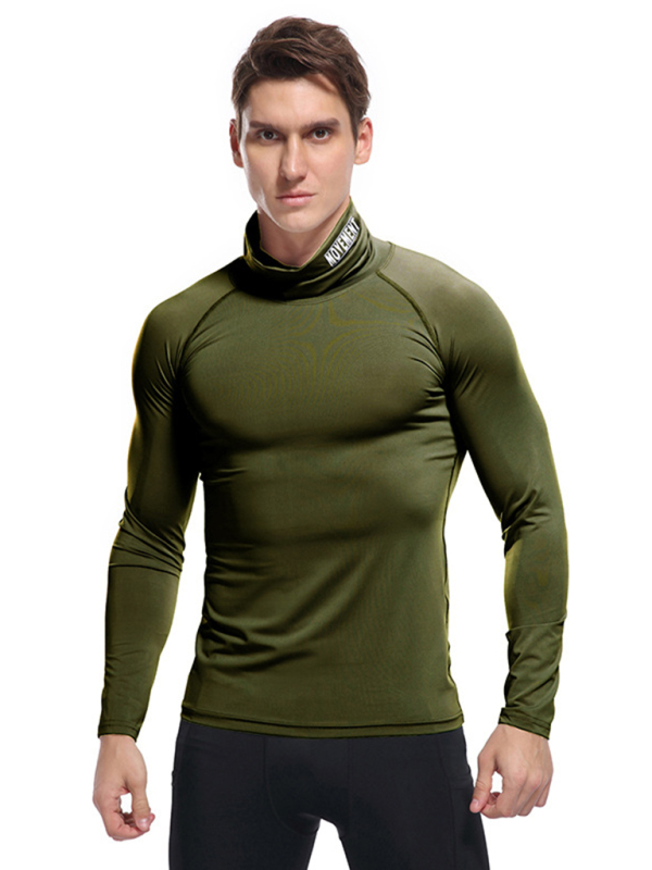 Men's new high-neck high-elastic tight sports long-sleeved T-shirt - Image 2