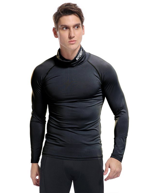 Men's new high-neck high-elastic tight sports long-sleeved T-shirt - Image 19