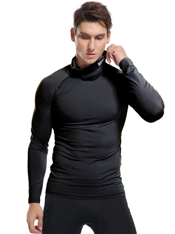 Men's new high-neck high-elastic tight sports long-sleeved T-shirt - Image 20