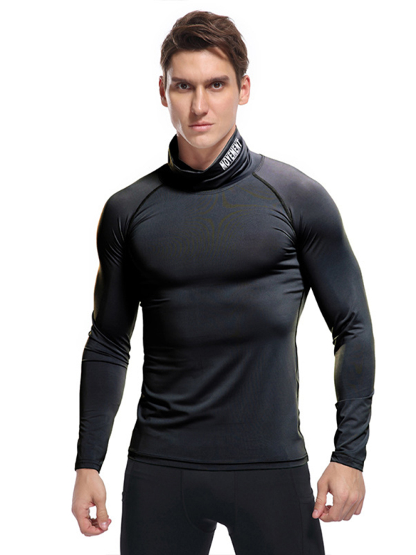 Men's new high-neck high-elastic tight sports long-sleeved T-shirt - Image 5