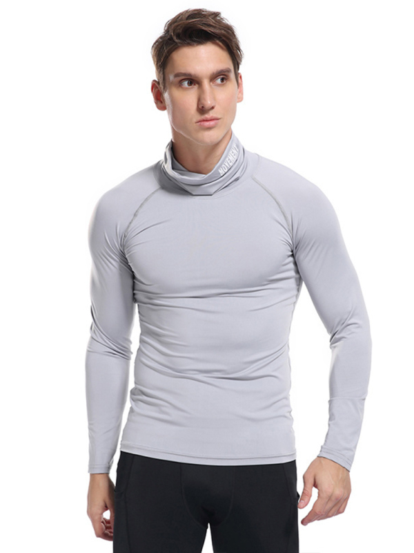 Men's new high-neck high-elastic tight sports long-sleeved T-shirt - Image 23