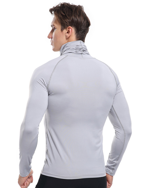 Men's new high-neck high-elastic tight sports long-sleeved T-shirt - Image 21