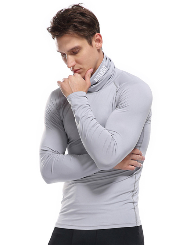 Men's new high-neck high-elastic tight sports long-sleeved T-shirt - Image 22