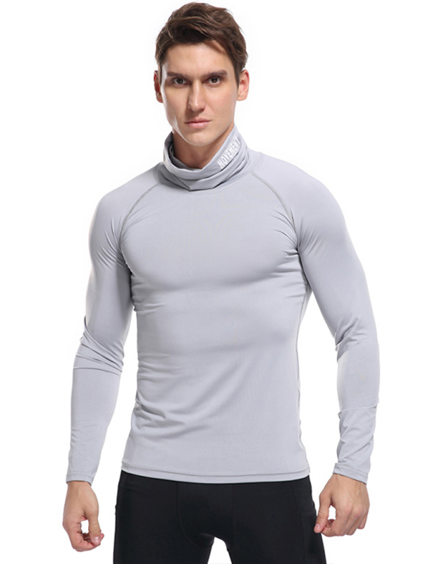Men's new high-neck high-elastic tight sports long-sleeved T-shirt - Image 6