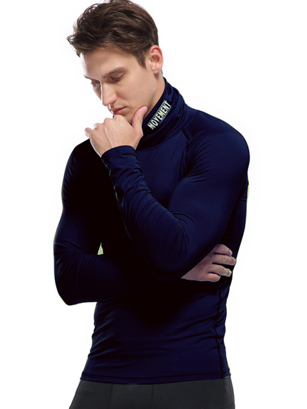 Men's new high-neck high-elastic tight sports long-sleeved T-shirt - Image 16