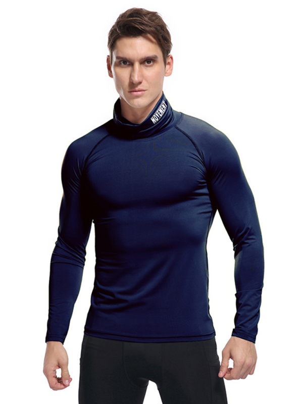 Men's new high-neck high-elastic tight sports long-sleeved T-shirt - Image 4