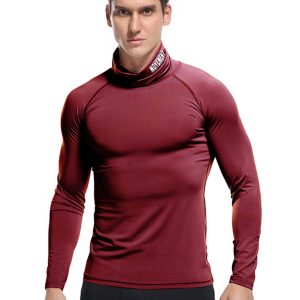 Men's new high-neck high-elastic tight sports long-sleeved T-shirt