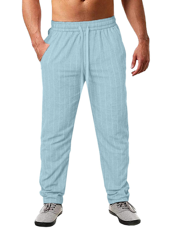 Men's vertical striped lace-up elastic waist beach pants casual trousers - Image 3