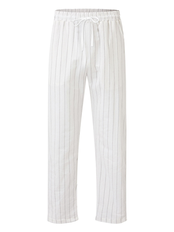Men's vertical striped lace-up elastic waist beach pants casual trousers - Image 9