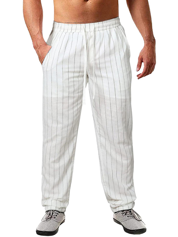 Men's vertical striped lace-up elastic waist beach pants casual trousers - Image 2