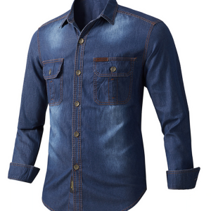 Men's casual workwear long-sleeved denim shirt