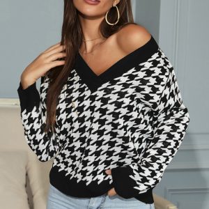 Women's Fashion Trend Houndstooth Sweater