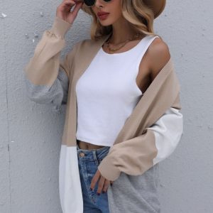 Women's Three-Color Contrast Sweater Cardigan