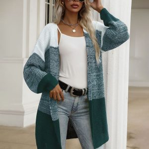Women's Black And White Contrast Sweater Cardigan
