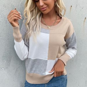 Patchwork Casual Long Sleeve Knit Sweater