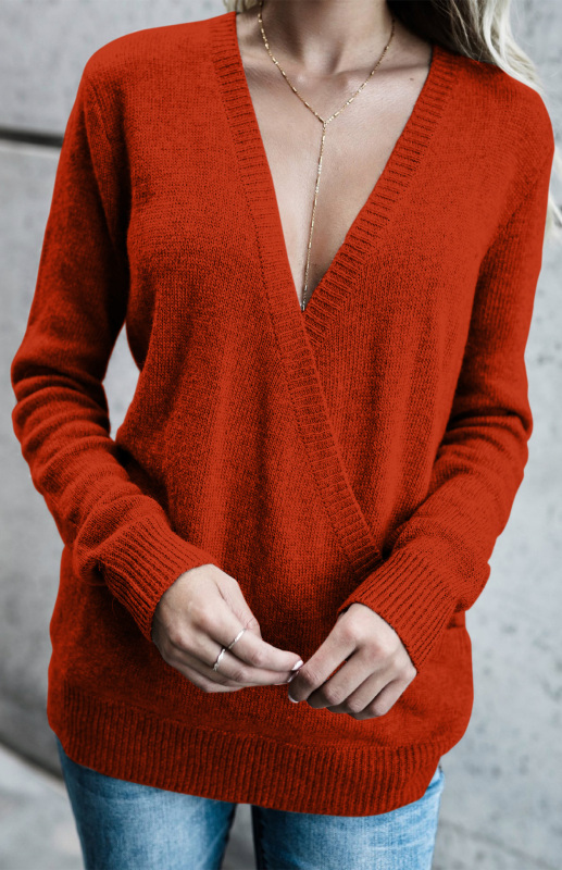 Women's Wool Knitted Long-Sleeved Big V-Neck Long-Sleeved T-Shirt Women's Loose Clothing - Image 2