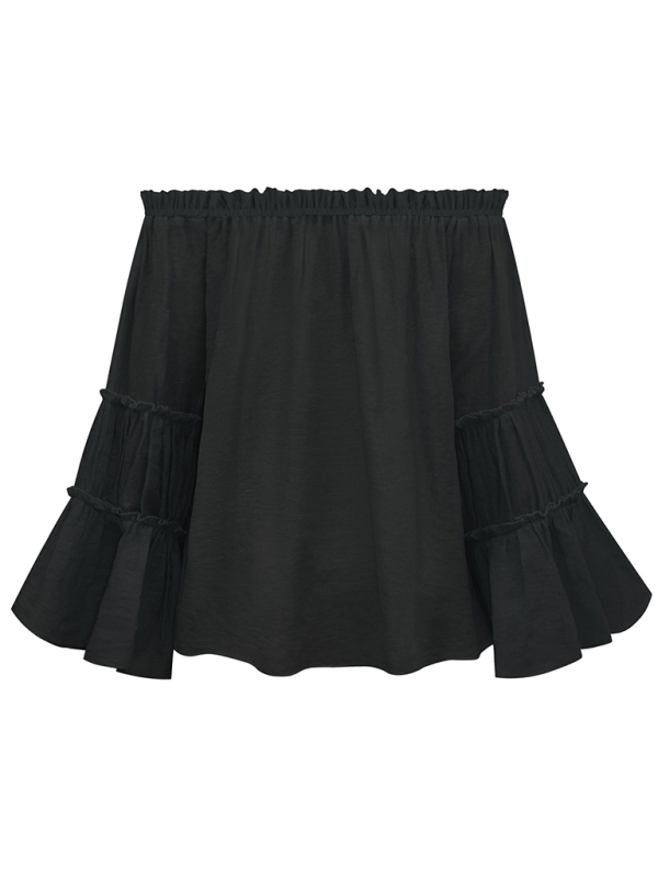 Women's Slub Cotton Women's Flared Sleeve One-Line Neck Sexy Top - Image 11