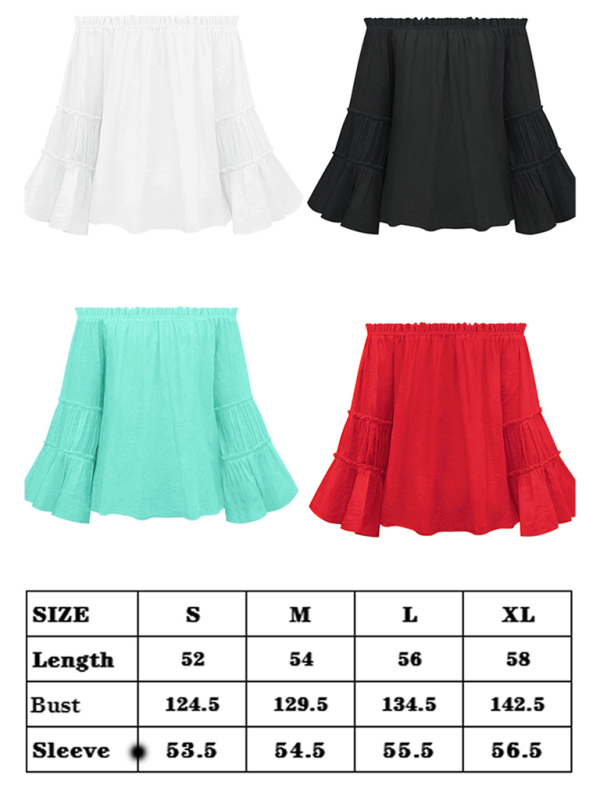 Women's Slub Cotton Women's Flared Sleeve One-Line Neck Sexy Top - Image 9