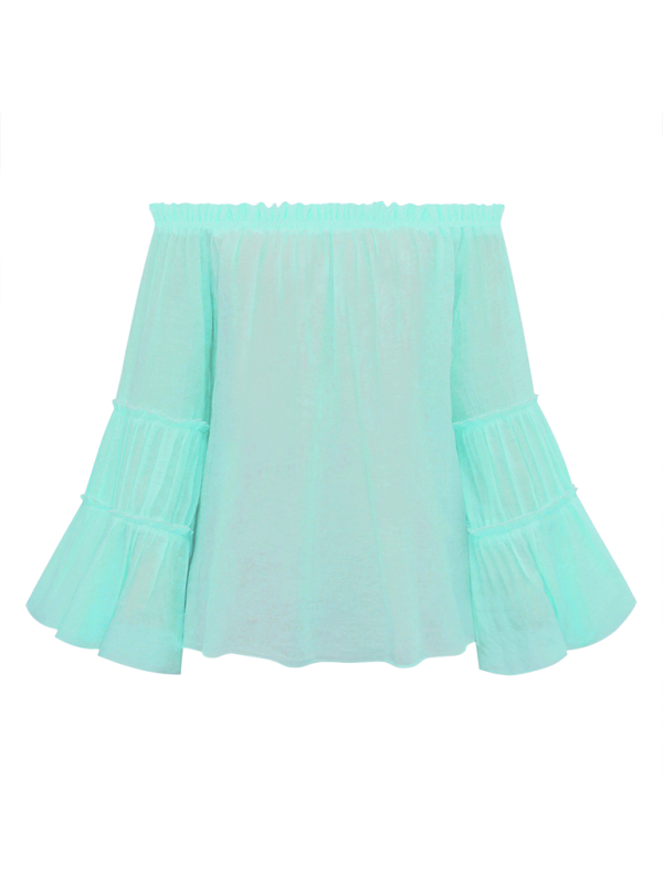 Women's Slub Cotton Women's Flared Sleeve One-Line Neck Sexy Top - Image 8