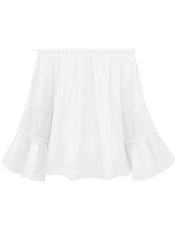 Women's Slub Cotton Women's Flared Sleeve One-Line Neck Sexy Top - Image 6