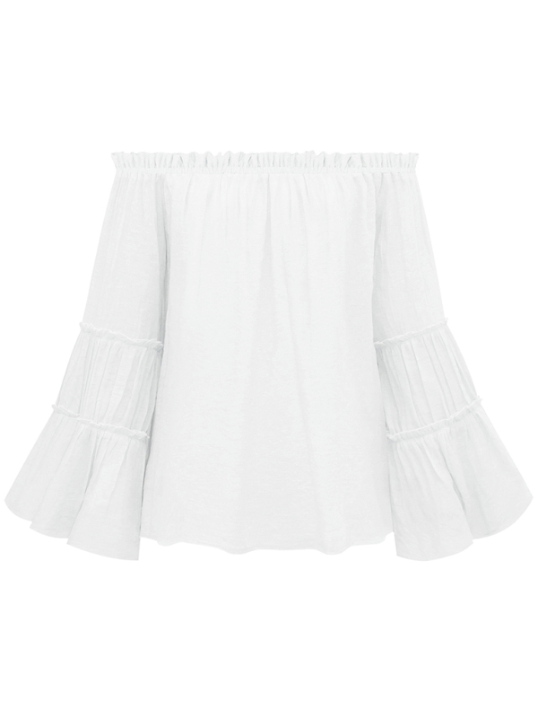 Women's Slub Cotton Women's Flared Sleeve One-Line Neck Sexy Top - Image 5