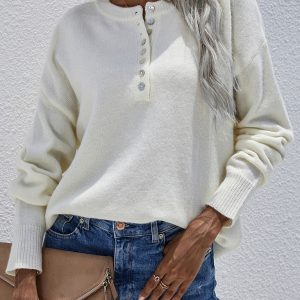 Women'S Single Breasted Pullover Sweater