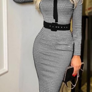 Women'S Casual Slim Belt Print Dress