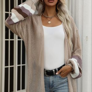 Ladies Colorblock Loose Cutout Sweater Jacket