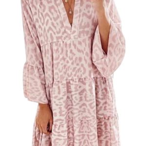 European and American print long-sleeved loose V-neck stitching dress