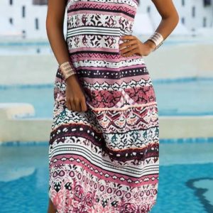 Ladies Positioning Print Crew Neck Sleeveless Dress