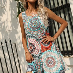 Printed Vest Round Neck Loose Slim Dress