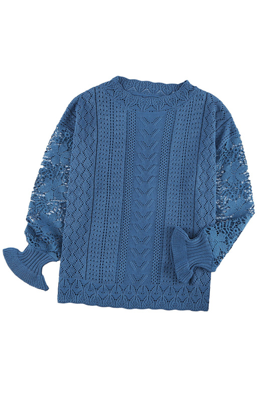 Women's Long Sleeve Cutout Petal Sleeve Sweater - Image 10