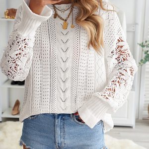 Women's Long Sleeve Cutout Petal Sleeve Sweater