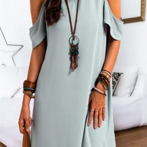 Women's Ruffle Cold Shoulder V Neck Mini Dress