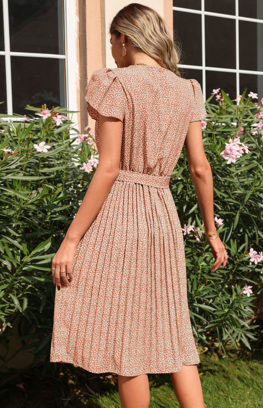 Women's Printed Skirt Pleated V-neck Dress - Image 7