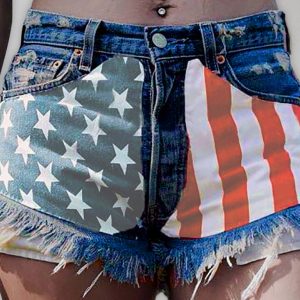 Women's American Flag Fringe Star Print Denim Shorts