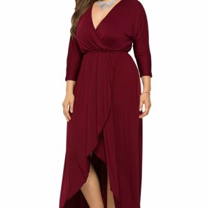 Women's Plus Size Solid Deep V Dress