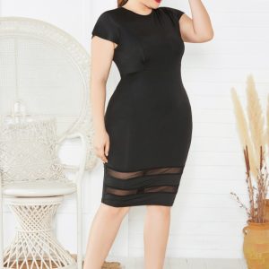 Women's Plus Size Solid Color Round Neck Short Sleeve Dress