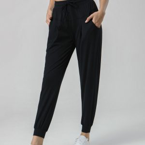 Drawstring waist sports stretch trousers Nude sweatpants