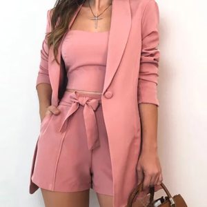 Women's Casual Lapel Blazer Two Piece Set