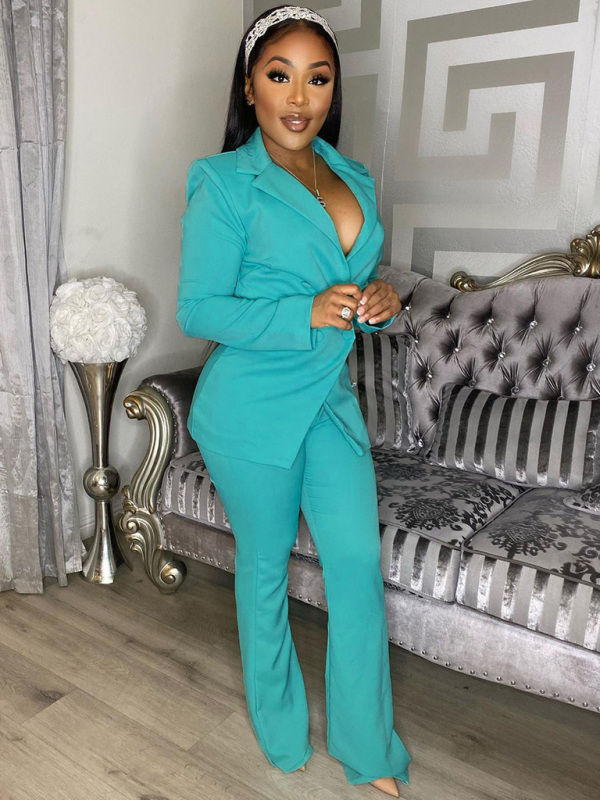 Elegant Double-Breasted Flared Pantsuit - Image 8