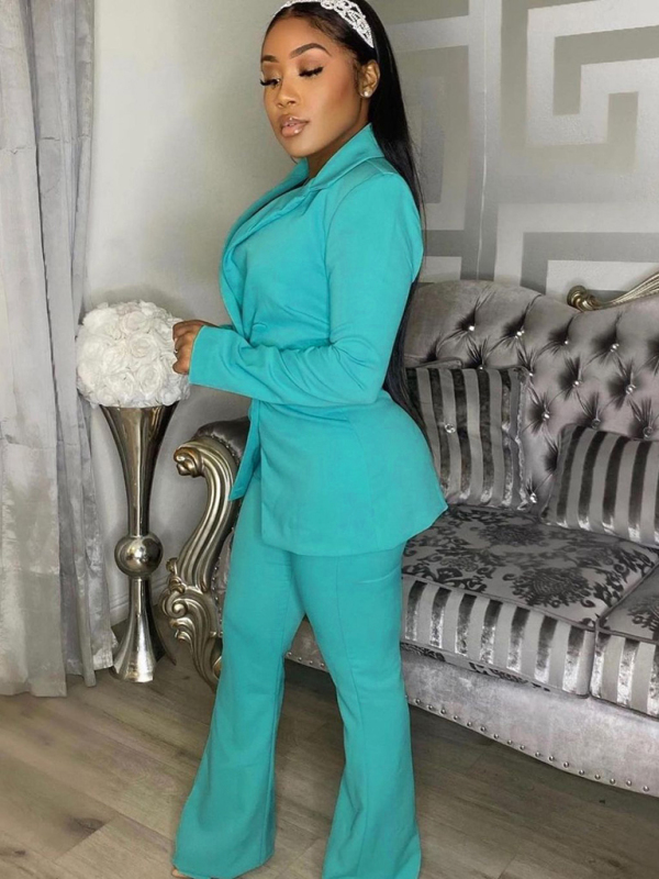 Elegant Double-Breasted Flared Pantsuit - Image 6